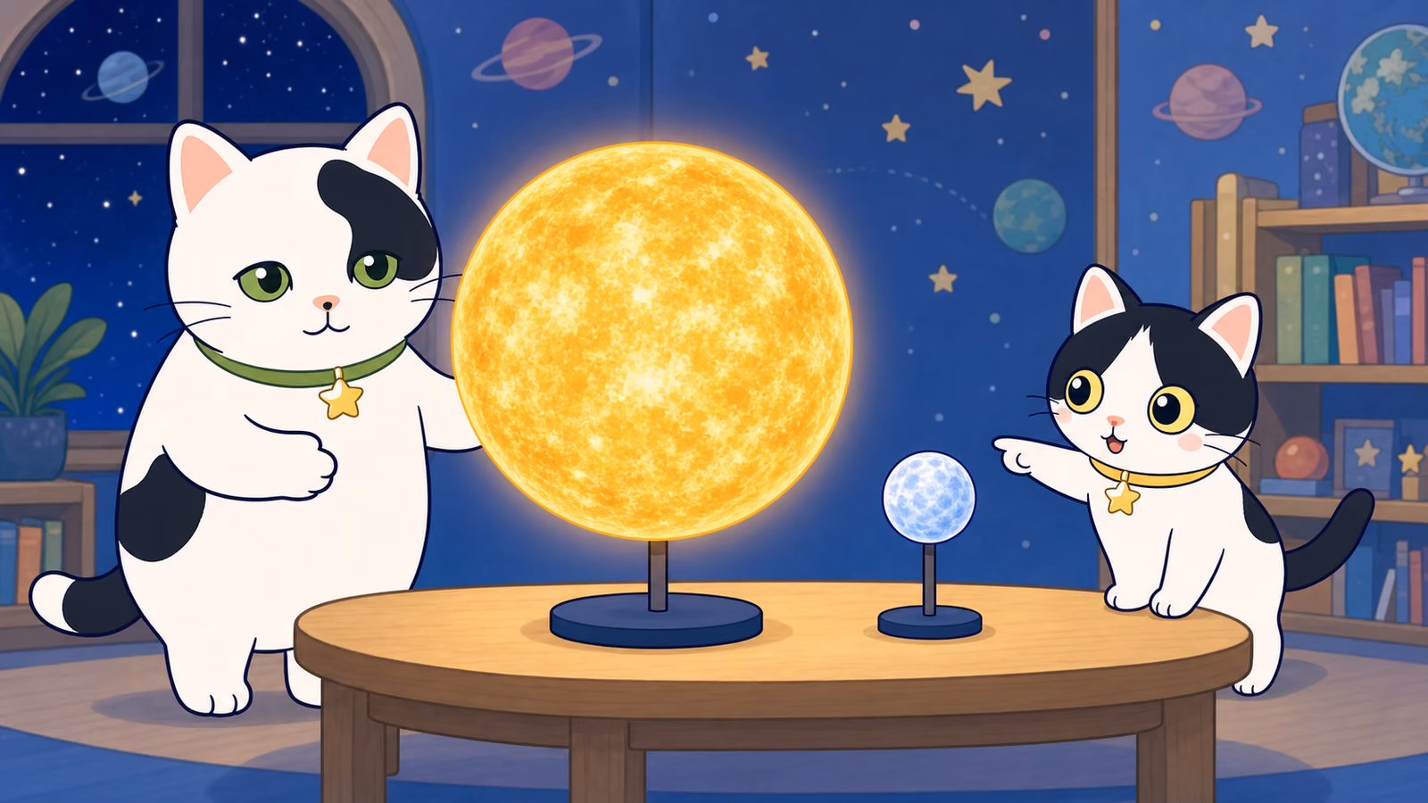 大きな星と小さな中性子星の模型を比べるみいとゆう
