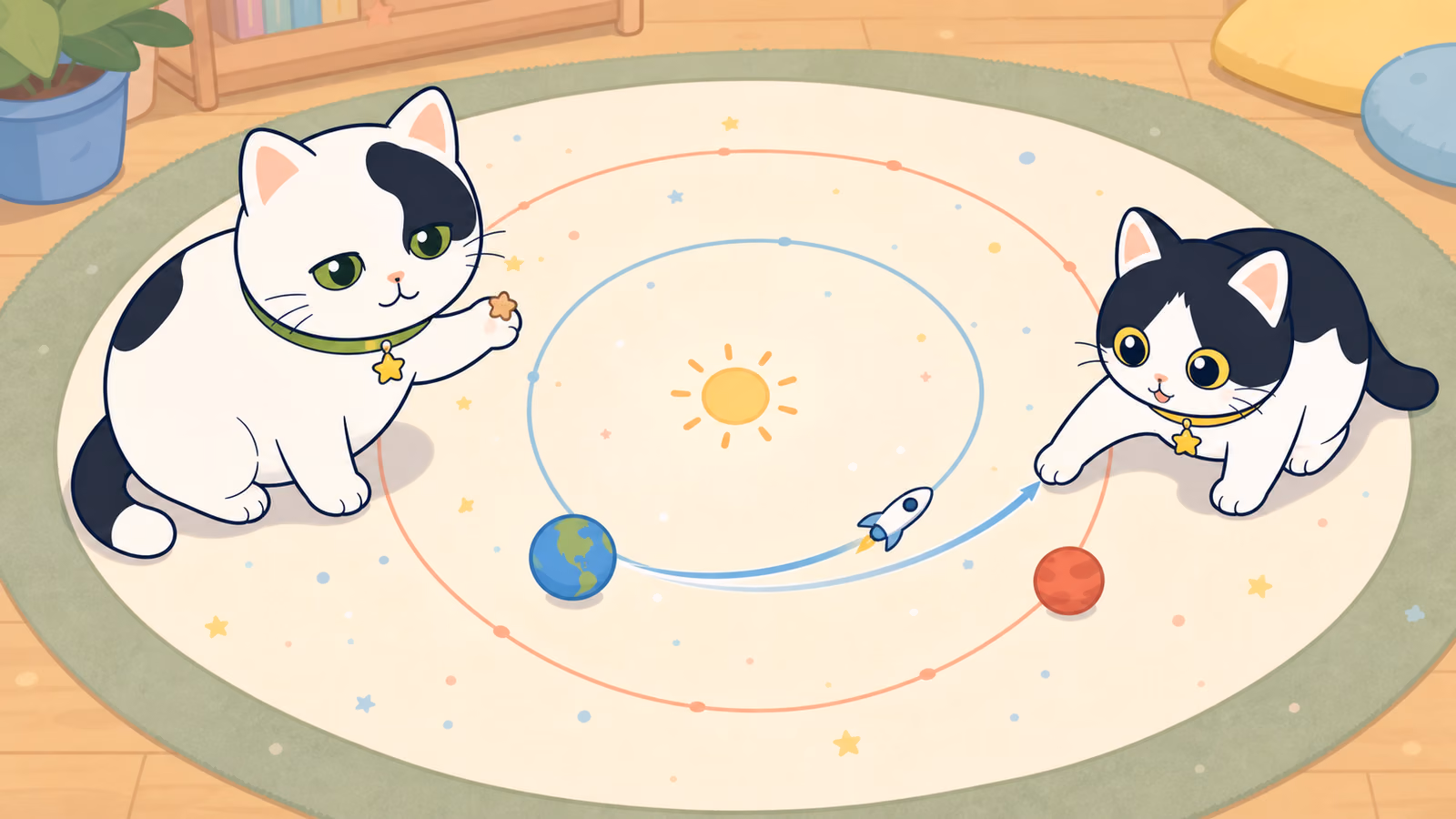 火星に行くには、どれくらいかかるの?(まっすぐ追いかけず、太陽のまわりを大きくカーブする)